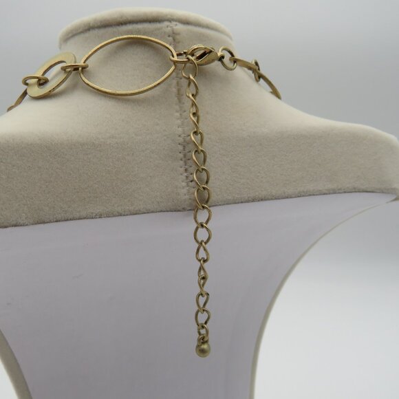 Vintage Gold Tone Long Statement Necklace Oval Circle Link Chain Adjustable - Picture 5 of 6
